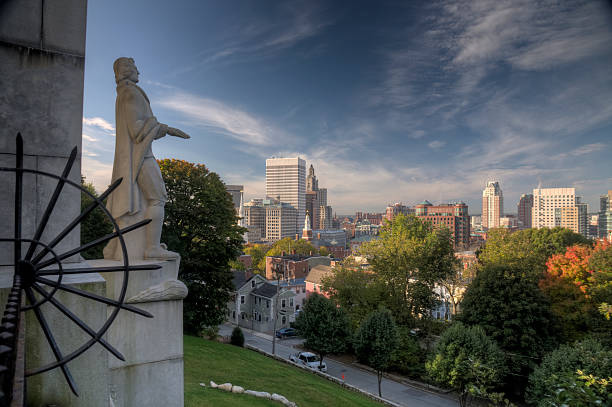 Providence downtown View of downtown Providence from Prospect Terrace Park. Statue of Roger Williams overlooks the city he founded. providence rhode island stock pictures, royalty-free photos & images