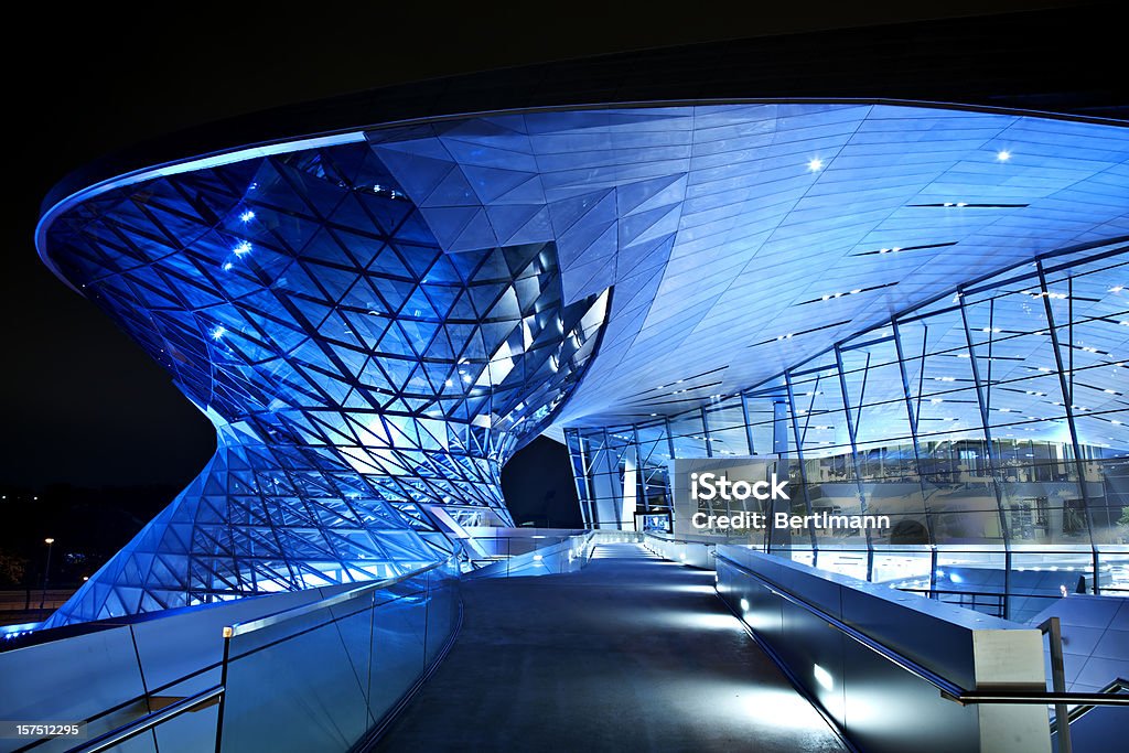 Modern architecture with blue lights at night Modern architecture in Munich, Germany Munich Stock Photo