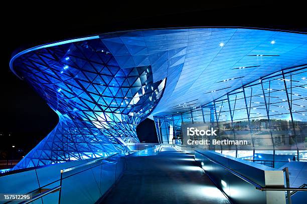 Modern Architecture With Blue Lights At Night Stock Photo - Download Image Now - Munich, Architecture, Night