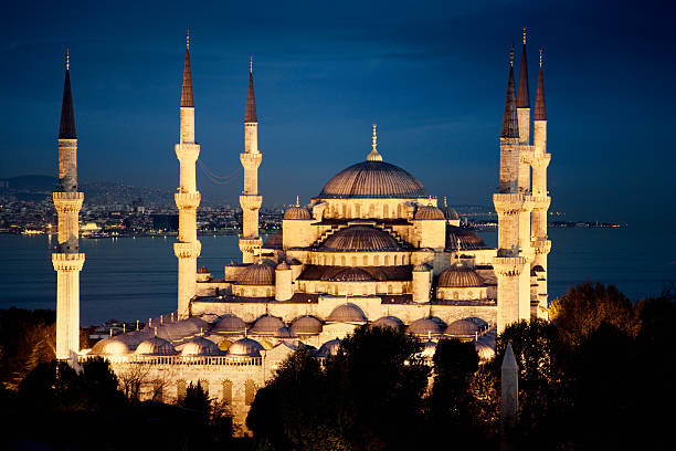 Hagia Sophia at night. This was a Greek Orthodox Christian cathedral, later an Ottoman imperial mosque and a museum in the present day.