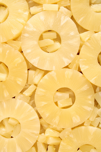 Top view of diced and sliced pineapple