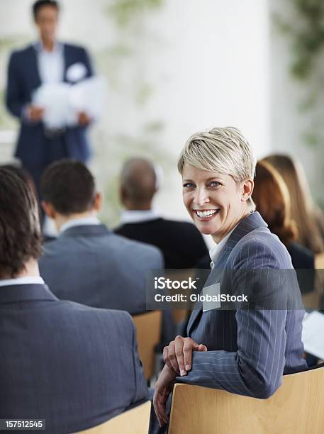 Successful Businesswoman At A Seminar Stock Photo - Download Image Now - 30-39 Years, 35-39 Years, Adult