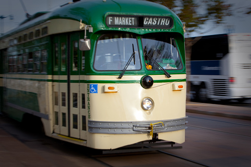 Modern city tram. Public transport in Paris, France