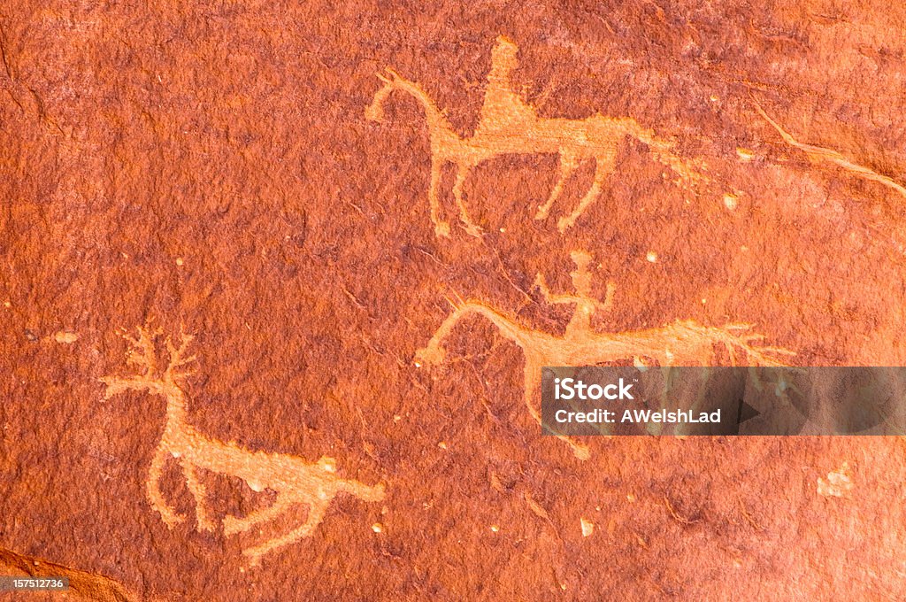 Pictogrammes de riders à cheval, Canyon de Chelly, Arizona, États-Unis - Photo de Art pariétal libre de droits