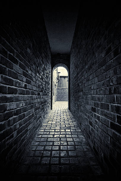 oscuridad alley - narrow alley fotografías e imágenes de stock