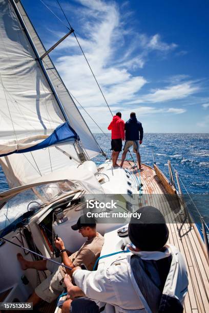 Sailing Crew On Sailboat Stock Photo - Download Image Now - Nautical Vessel, Adriatic Sea, Adult