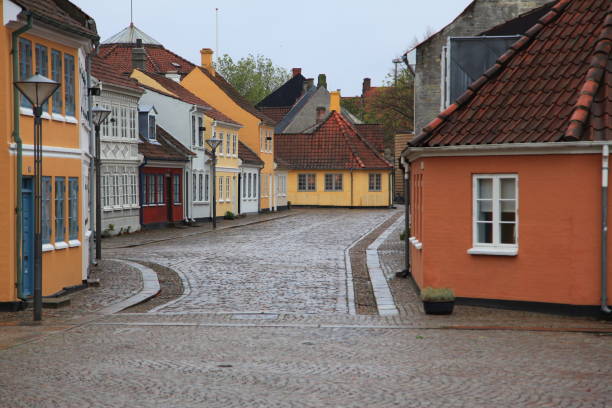 Street with old, colourful houses in Ribe, Jutland, Denmark