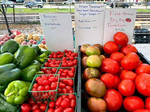 Tomatoes for sale at a farmers market