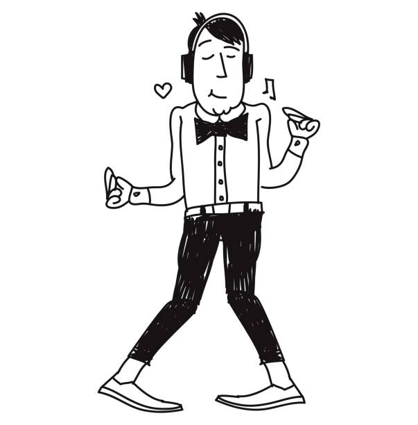 Dancing Man Wearing Headphones Doodle vector art illustration