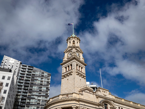 Town Hall building surrounded by apartments in Auckland, New Zealand