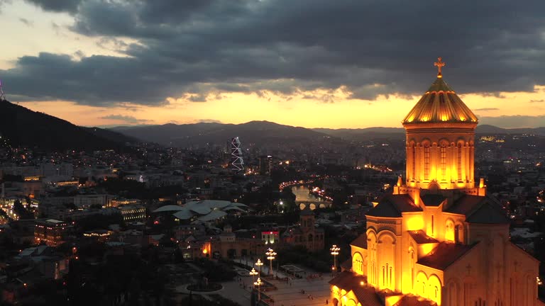 Tbilisi Sameba Holy Trinity Cathedral at night