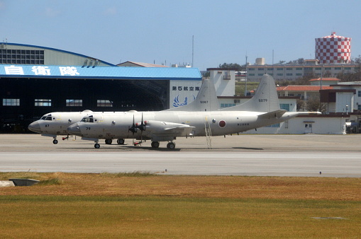 October 3- Naha, Okinawa, Japan: Naha is the capital of Okinawa and the US military base is located here. Here is a military airplane of Japan Air Self-Defense Force.