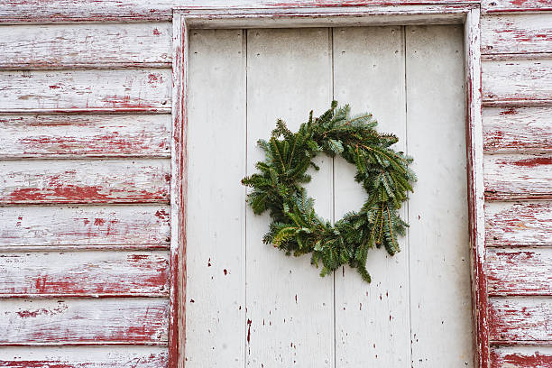 Embrasure de porte avec couronne de Noël - Photo