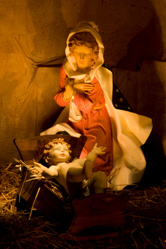 The motherhood of Vergin Mary. (focused on Jesus) Nativity scene is inside s. Domenico's church in Orvieto.