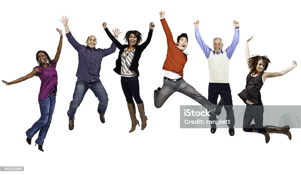 Gente feliz salto (aislado; XXXL - Foto de stock de Saltar - Actividad física libre de derechos