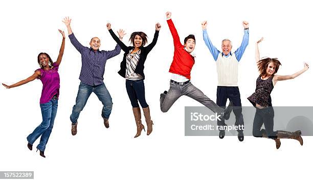 Gente Feliz Salto Aislado Xxxl Foto de stock y más banco de imágenes de Saltar - Actividad física - Saltar - Actividad física, Personas, Grupo de personas