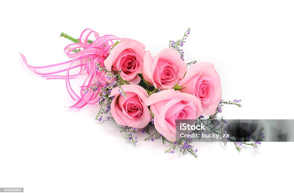rose bouquet de roses et de mauve feuilles isolé sur fond blanc - Photo de Bouquet de fleurs libre de droits