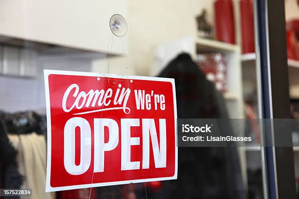 Open Sign On Shop Window Stock Photo - Download Image Now - Business, Color Image, Horizontal