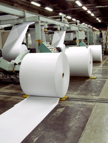 Massive rolls at a printing plant where the sheets are cut at the desired dimension. Further choices below: