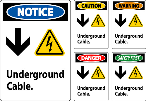 Warning Ribbon Underground Danger Sign Underground Cable Sign Stock Illustration - Download Image ...