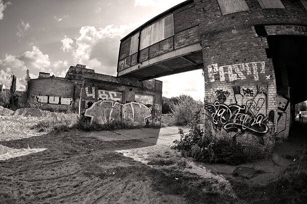 Brick buildings in black and white