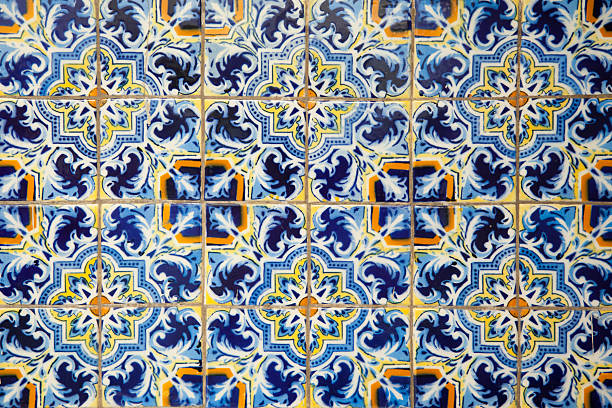 Mexican Painted Tiles, Pattern, Background, Blue, Decor stock photo