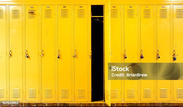 Yellow Lockers Stock Photo - Download Image Now - Locker, Yellow, Corridor