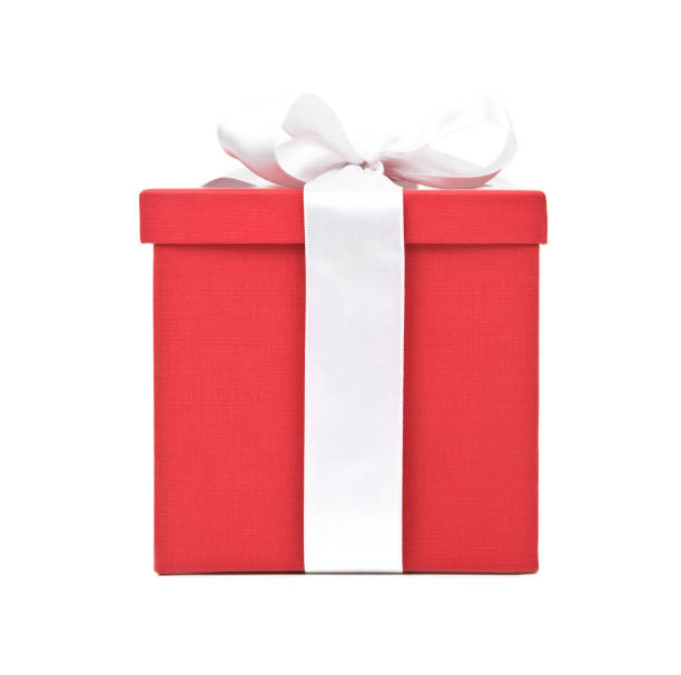 Large red gift box with a white ribbon and bow
