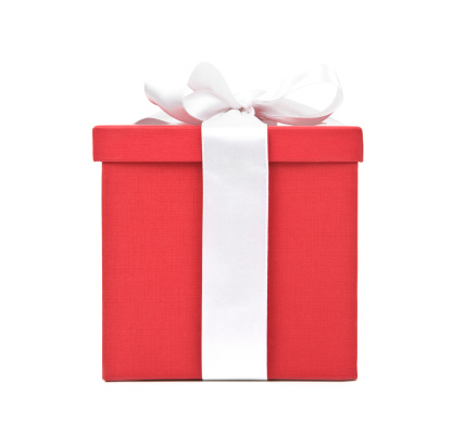 red gift box on white cloth background