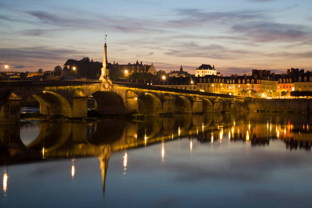 Bridge of Blois in Twilight  blois stock pictures, royalty-free photos & images