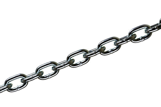 Taunt stainless steel chain on white background - closeup  chain object stock pictures, royalty-free photos & images