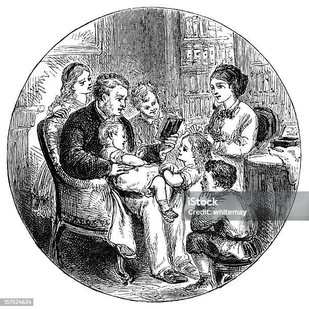 Vetores de Victorian Família Lendo Um Livro 1880 Ilustração e mais imagens de Família grande