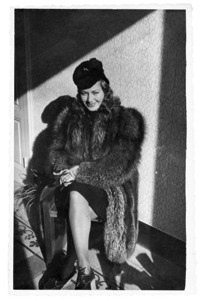 Young Woman in Fur,1940.Black And White.  1940 stock pictures, royalty-free photos & images