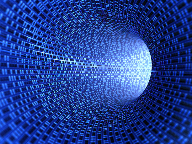 istock Blue digital tunnel with light at the end 157524781