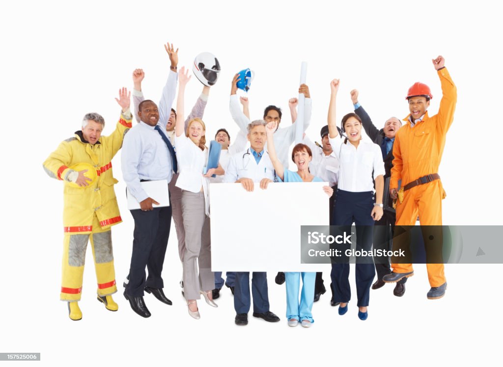 Personas de las respectivas profesiones con Placa en blanco - Foto de stock de Doctor libre de derechos