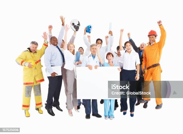 Personas De Las Respectivas Profesiones Con Placa En Blanco Foto de stock y más banco de imágenes de Doctor