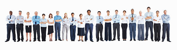 istock Group of office colleagues standing in line on white 157525062