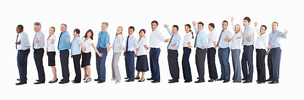 istock Business colleagues standing in a line against white 157525064