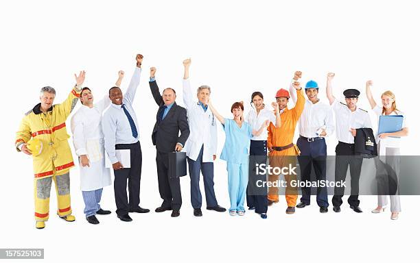 Successful People From Their Respected Jobs Standing Against White Stock Photo - Download Image Now