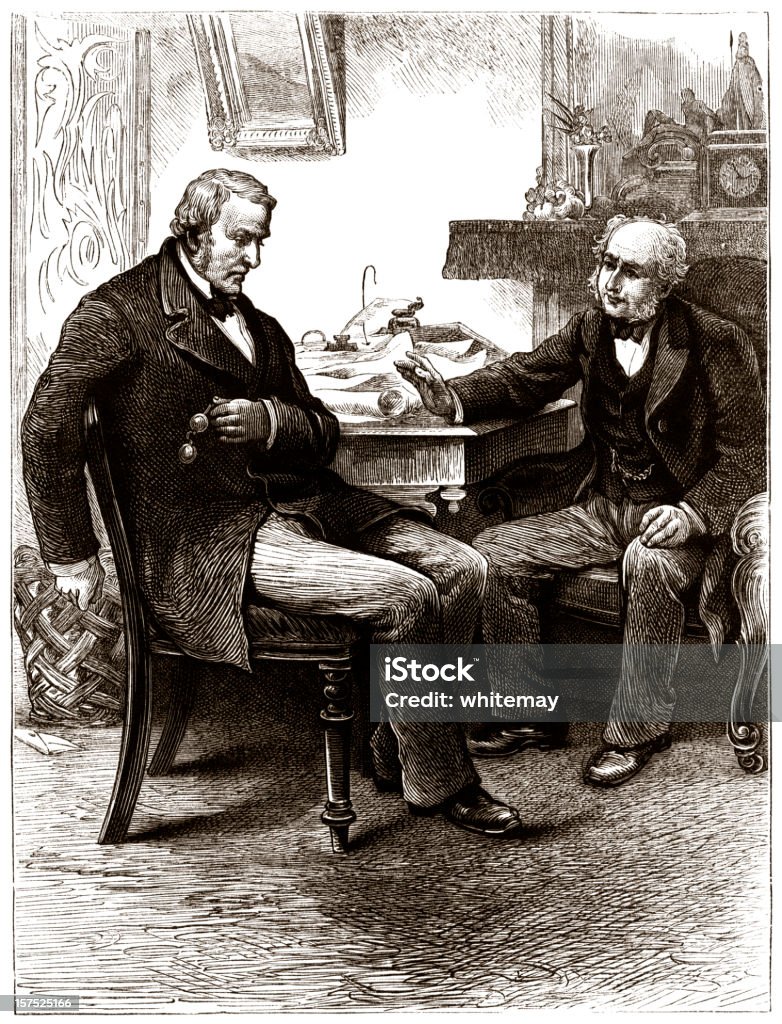 Dwóch starszych mężczyzn, omawiając biznes Ilustracja wiktoriański - Zbiór ilustracji royalty-free (Czarno biały)