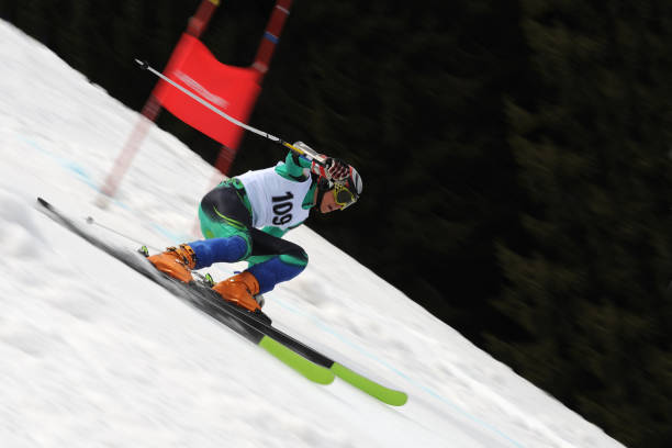 istock Giant slalom competitor at full speed 157525378