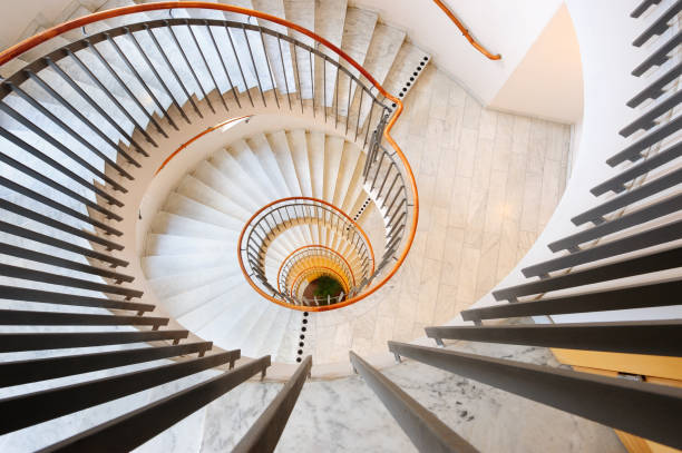 istock Steel and marble spiral staircase 157525405