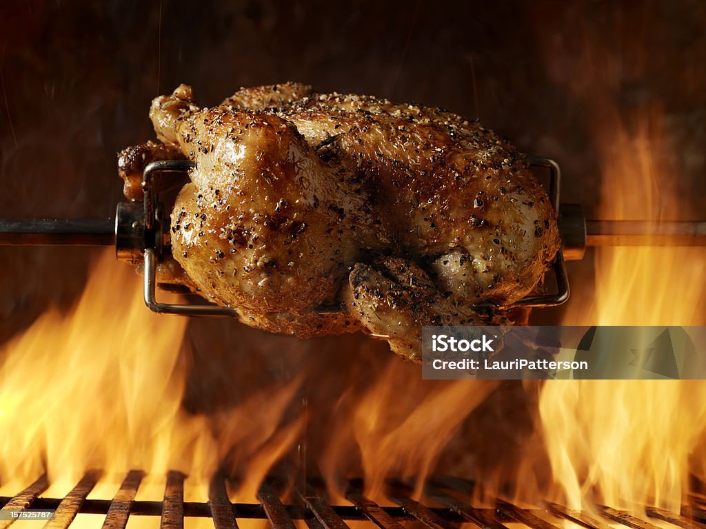 Frango Assado na BBQ - Royalty-free Rotisserie Foto de stock