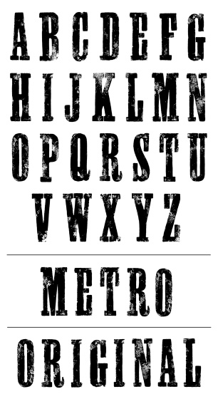 Classic poster style letterpress font crafted from woodblocks. Letterpress Caps hand printed using printing ink and roller. Each letter and figure cleaned up and scanned to a very high quality. Metro and Original have been typeset to provide examples of how hand printed alphabet looks. This woodblock alphabet dates back 100+ years to the early 1900's.
