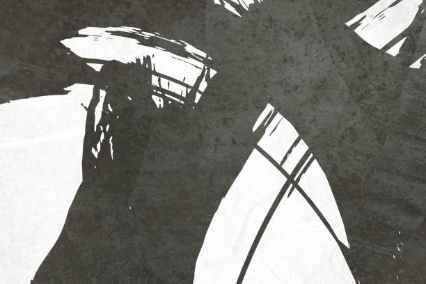 istock Black ink brush strokes on white background. Japanese style.Abstract ink background.Black paint stroke texture on white paper. 1575259772