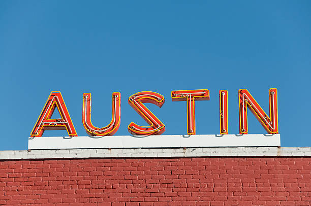 Austin Orange Neon Sign  austin texas photos stock pictures, royalty-free photos & images