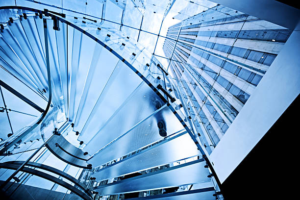 moderne transparente treppe - personal perspective vanishing point diminishing perspective staircase stock-fotos und bilder