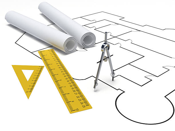 elaboração de ferramentas - drafting ruler architecture blueprint imagens e fotografias de stock