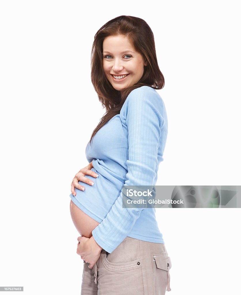 幸せな女性彼女の妊娠中のお腹を持つ - 妊娠のロイヤリティフリーストックフォト