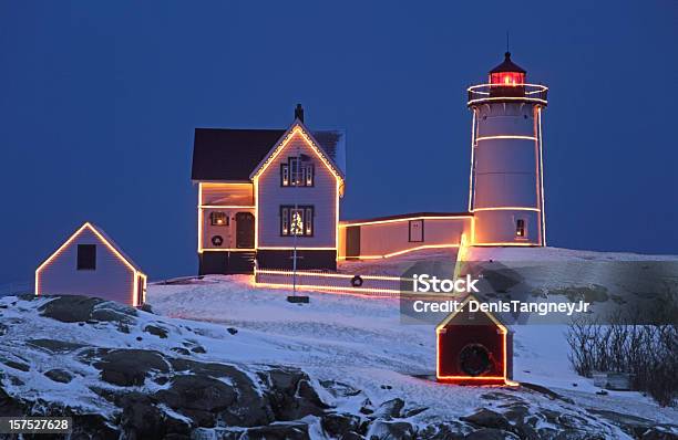 Leuchtturm Cape Neddick Stockfoto und mehr Bilder von Maine - Maine, Winter, Weihnachten